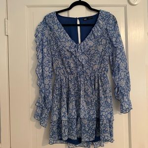 Zara Long Sleeve Romper (Blue Pattern); Size Small